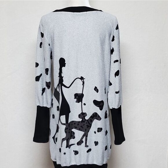 ALLEGRA-K Walking Dalmatian Gray Black Scoop Neck Long Sleeve Sweater Dress L - Picture 7 of 11